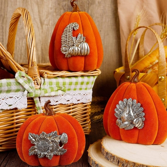 3 Pack Pumpkins; Thanksgiving Table Top Decorations. New in Box. - Picture 3 of 6